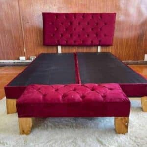 Cama Sencilla + Banqueta - Color Vino