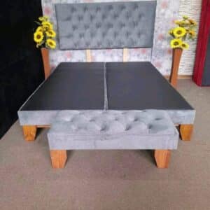 Cama Sencilla + Banqueta – Color Gris Claro