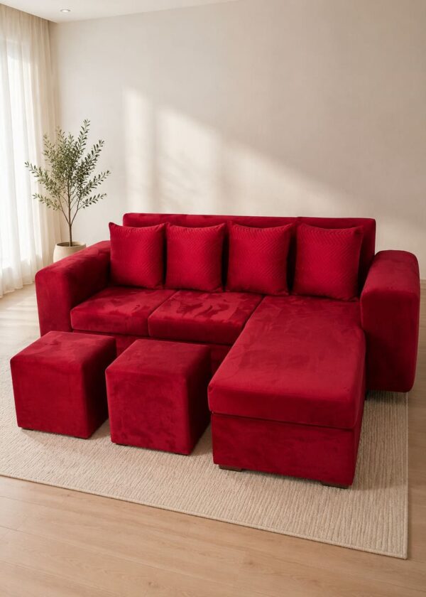 Living 3 cuerpos tipo L + 2 puff color Rojo - Domusco